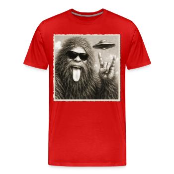 Rock, Rocker, Musique Rock, Main Rock, OVNI Bigfoot - T-shirt bio Premium Homme - rouge - Devant - Damien (186cm)