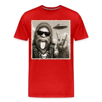 Rock, Rocker, Musique Rock, Main Rock, OVNI Bigfoot - T-shirt bio Premium Homme - rouge - Devant - Damien (186cm)