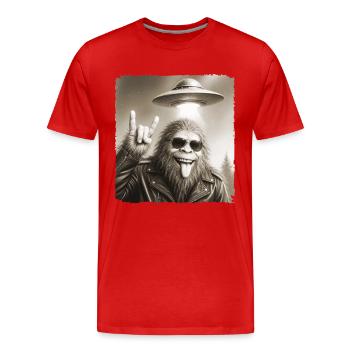 Rock, Rocker, Musique Rock, Main Rock, OVNI Bigfoot - T-shirt bio Premium Homme - rouge - Devant - Damien (186cm)