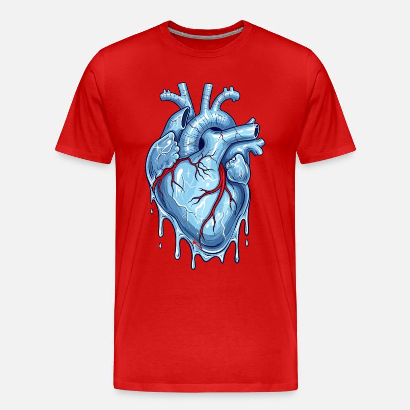 Blauer Neon Herz mit Wasser-Effekt - Männer Premium Bio T-Shirt - Rot
