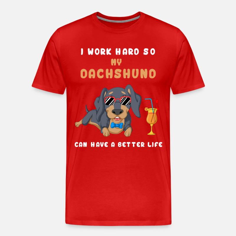 I Work Hard Dackel T-Shirt - Männer Premium Bio T-Shirt - Rot
