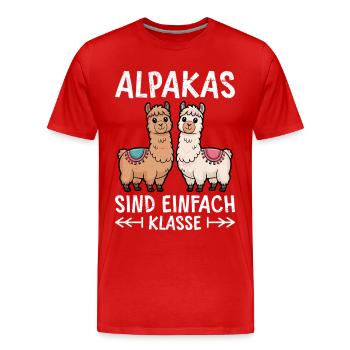 Alpaca Fan ALPACAS ARE JUST GREAT Funny - Men's Premium Organic T-Shirt - red - Front - Damien (186cm)