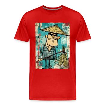 Graffiti Samurai with Broom - Men's Premium Organic T-Shirt - red - Front - Damien (186cm)