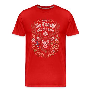 Möge die Tracht mit dir sein - Festzelt & Gaudi - Männer Premium Bio T-Shirt - Rot - Vorne - Damien (186cm)