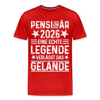 Pensionär 2026 Echte Legende verlässt das Gelände - Männer Premium Bio T-Shirt - Rot - Vorne - Damien (186cm)