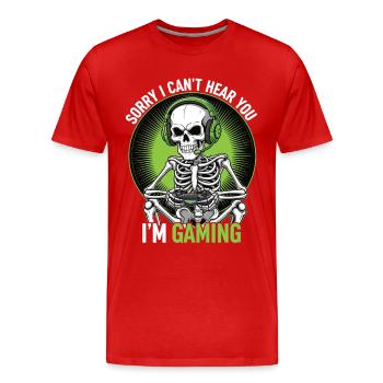 Imprimé squelette gaming humoristique - T-shirt bio Premium Homme - rouge - Devant - Damien (186cm)