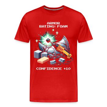 Statistique d’armure : Confiance +10 | Cosplay - T-shirt bio Premium Homme - rouge - Devant - Damien (186cm)