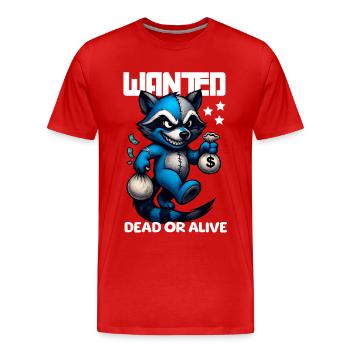 Wanted Waschbär Bandit lustig - Männer Premium Bio T-Shirt - Rot - Vorne - Damien (186cm)