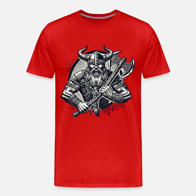 Krieger mit Axt und Hornhelm - Männer Premium Bio T-Shirt - Rot