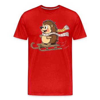 Igel im Winter mit Schlitten - Männer Premium Bio T-Shirt - Rot - Vorne - Damien (186cm)
