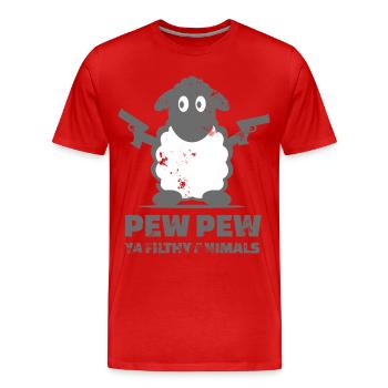 Schaf mit Pistolen - Männer Premium Bio T-Shirt - Rot - Vorne - Damien (186cm)