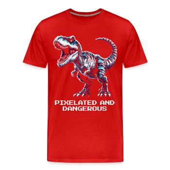 Pixélisé et dangereux | Dinosaure - T-shirt bio Premium Homme - rouge - Devant - Damien (186cm)