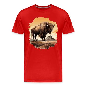 Majestic bison in western style - Men's Premium Organic T-Shirt - red - Front - Damien (186cm)