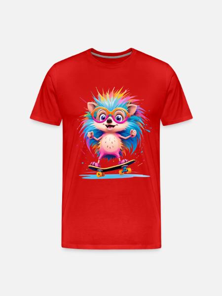 Kunterbunter Skate Hedgehog - Männer Premium Bio T-Shirt - Rot