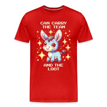 Carry the team – and the loot | Donkey Co-op - Men's Premium Organic T-Shirt - red - Front - Damien (186cm)