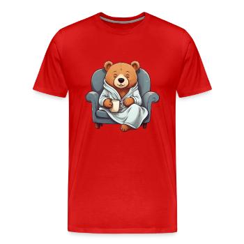 Ours câlin en robe de chambre - T-shirt bio Premium Homme - rouge - Devant - Damien (186cm)