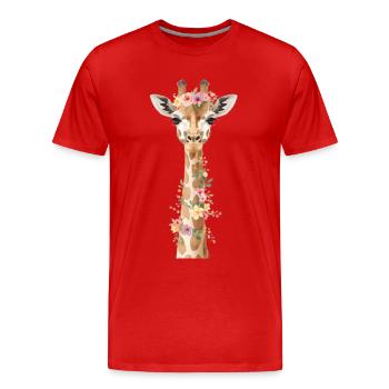 Blumenkranz-Giraffe Eleganz - Männer Premium Bio T-Shirt - Rot - Vorne - Damien (186cm)