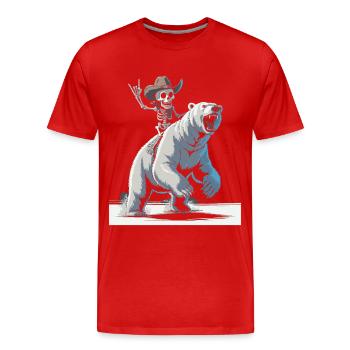 Knochen Cowboy reitet Eisbär - Männer Premium Bio T-Shirt - Rot - Vorne - Damien (186cm)