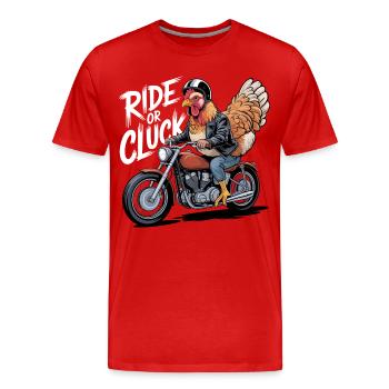 Rooster Biker: Leather Jacket on Bike - Men's Premium Organic T-Shirt - red - Front - Damien (186cm)