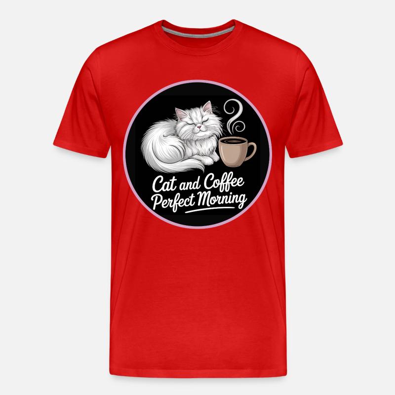 Katze und Kaffee Perfekter Morgen - Männer Premium Bio T-Shirt - Rot