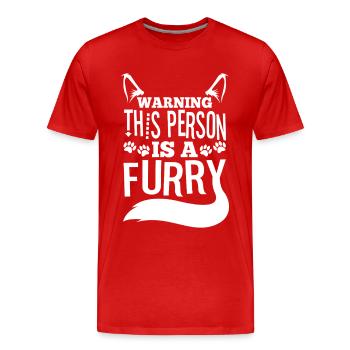 Avertissement Cette personne est un poilu - T-shirt bio Premium Homme - rouge - Devant - Damien (186cm)