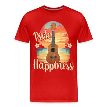 Choisissez le bonheur ! Ukulélé Coucher de soleil - T-shirt bio Premium Homme - rouge - Devant - Damien (186cm)