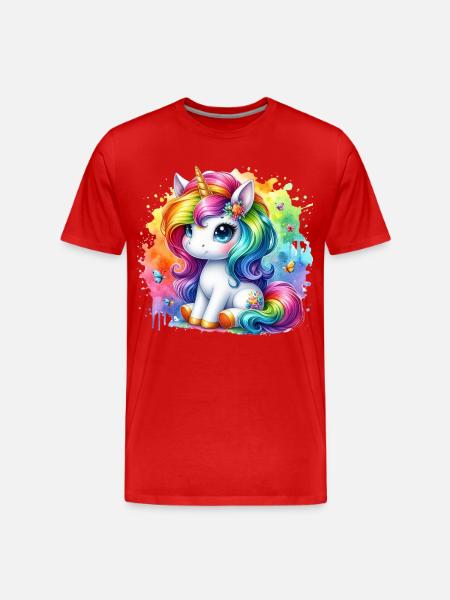 Regenbogen Einhorn Aquarell - Männer Premium Bio T-Shirt - Rot