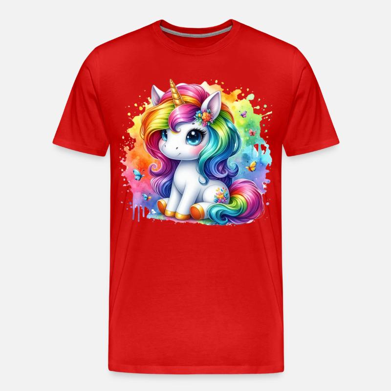Regenbogen Einhorn Aquarell - Männer Premium Bio T-Shirt - Rot