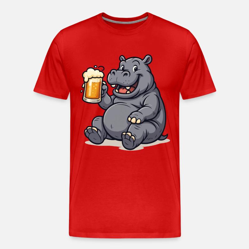 Nilpferd mit Pint Bierfreude - Männer Premium Bio T-Shirt - Rot