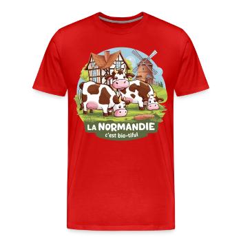 La Normandie C’est Bio-tiful Manche et Cotentin - T-shirt bio Premium Homme - rouge - Devant - Damien (186cm)