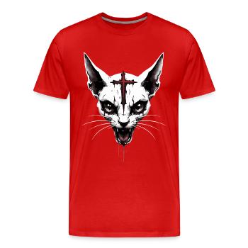 Sphynx Katze Gothic Kreuz Finsterer Okkultismus Satanisch - Männer Premium Bio T-Shirt - Rot - Vorne - Damien (186cm)