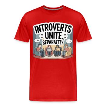 Les introvertis s’unissent séparément - T-shirt bio Premium Homme - rouge - Devant - Damien (186cm)