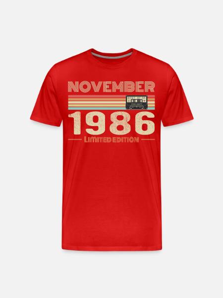 November 1986 Vintage Fødselsdag Retro T-shirt - Herre Premium T-shirt økologisk - rød
