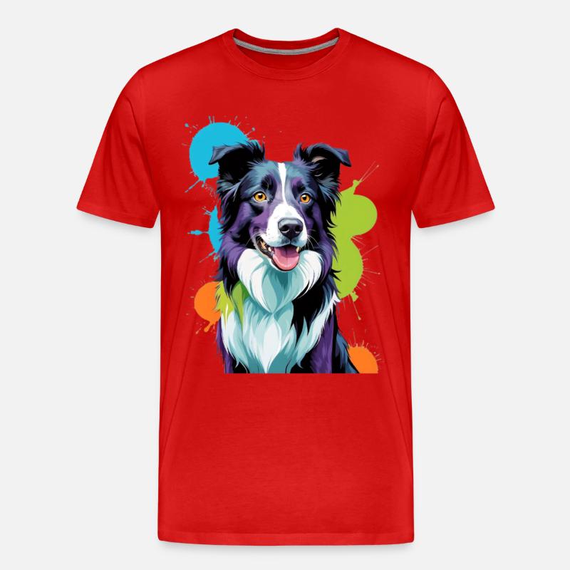Buntgespritzter Border Collie - Männer Premium Bio T-Shirt - Rot