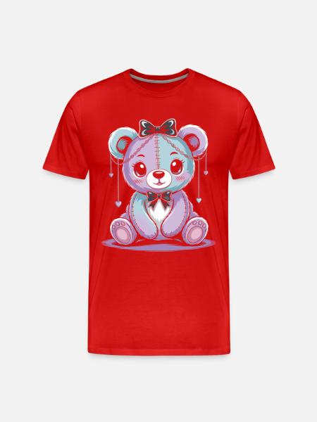 Kawaii Pastel Goth Patched Bear - Men's Premium Organic T-Shirt - red