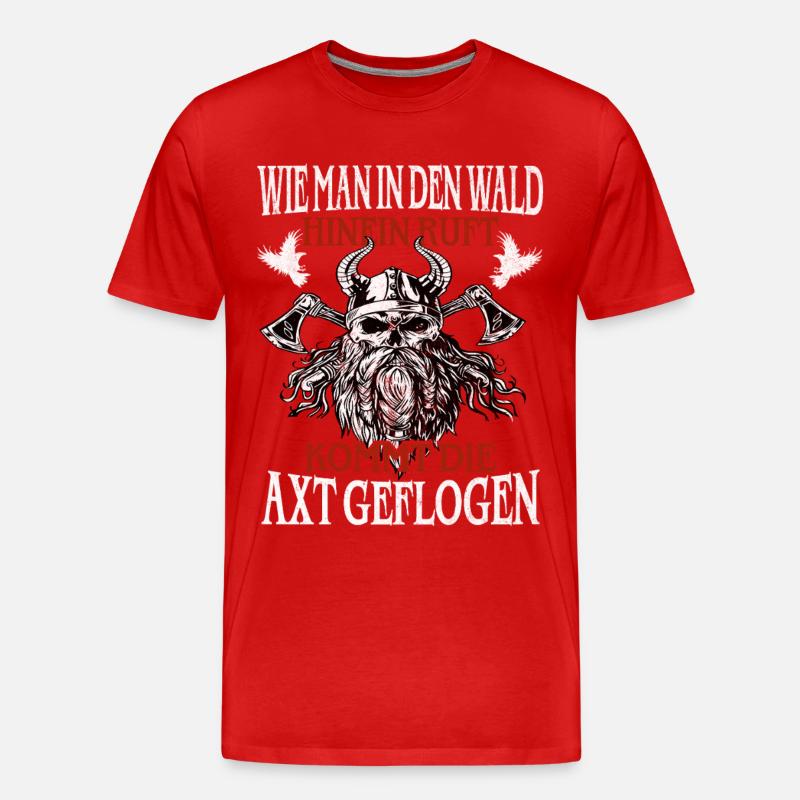 Waldruf und Axt – Viking Spruch - Männer Premium Bio T-Shirt - Rot