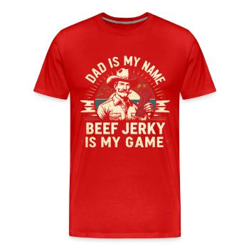 Beef Jerky Dried Meat Biltong Pemmican Father - Men's Premium Organic T-Shirt - red - Front - Damien (186cm)