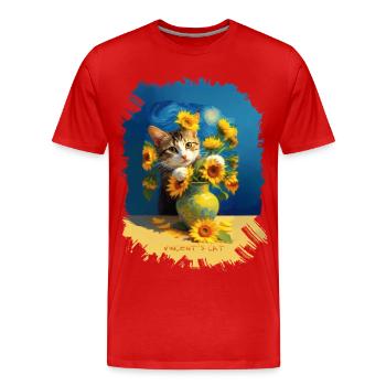 🌻😻 Vincents Katze unter Sonnenblumen – Malerei - Männer Premium Bio T-Shirt - Rot - Vorne - Damien (186cm)