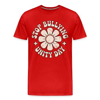Contre le harcèlement, l’harmonie, la cohésion, le message - T-shirt bio Premium Homme - rouge - Devant - Damien (186cm)