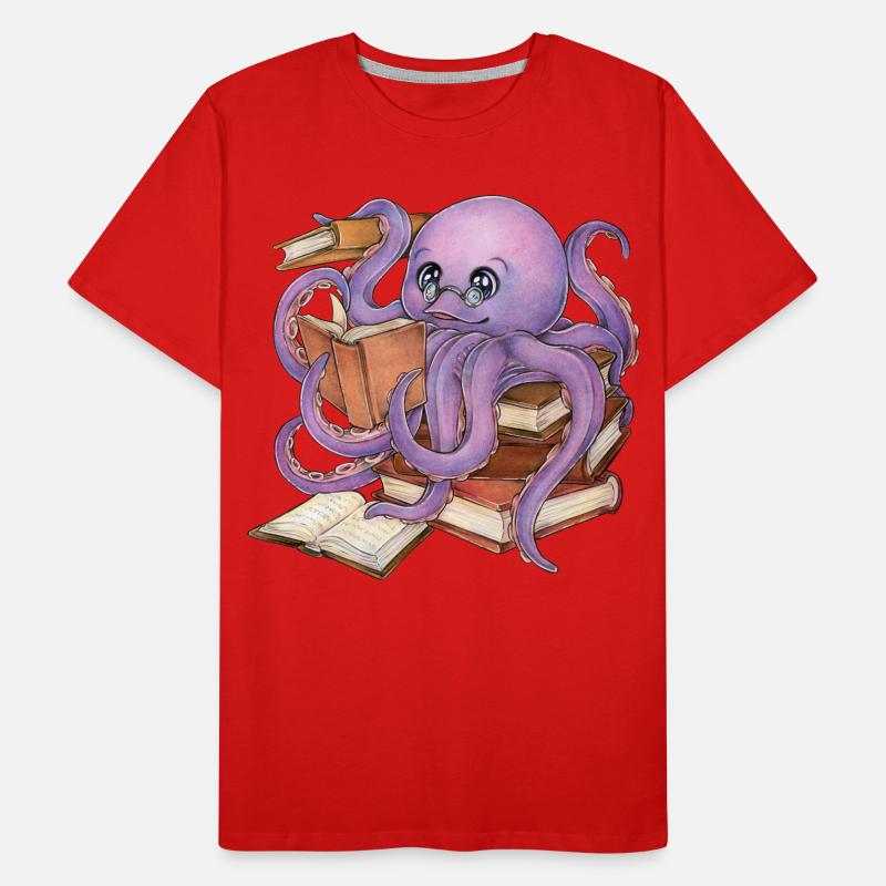 Reading Octopus in Stack of Books Book Gift Men's Premium Organic T-Shirt