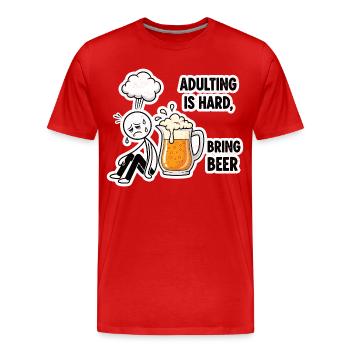 Erwachsensein ist schwer Bier hilft - Männer Premium Bio T-Shirt - Rot - Vorne - Damien (186cm)