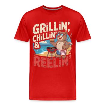 BBQ Shirt with Bear on the Beach for Men - Men's Premium Organic T-Shirt - red - Front - Damien (186cm)