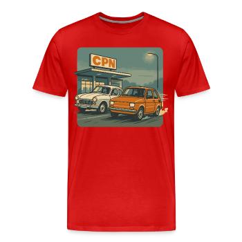Polnische Retro-Autos an der alten CPN-Tankstelle - Männer Premium Bio T-Shirt - Rot - Vorne - Damien (186cm)