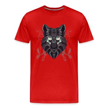 Turquoise Ornamental Wolf - Men's Premium Organic T-Shirt - red - Front - Damien (186cm)