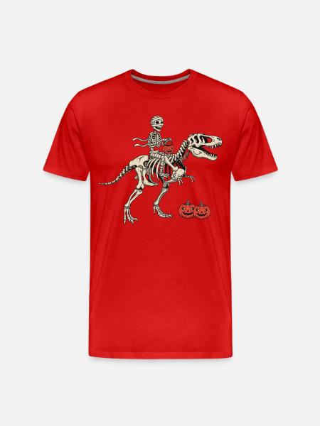 Skeleton Rider on T Rex - Men's Premium Organic T-Shirt - red