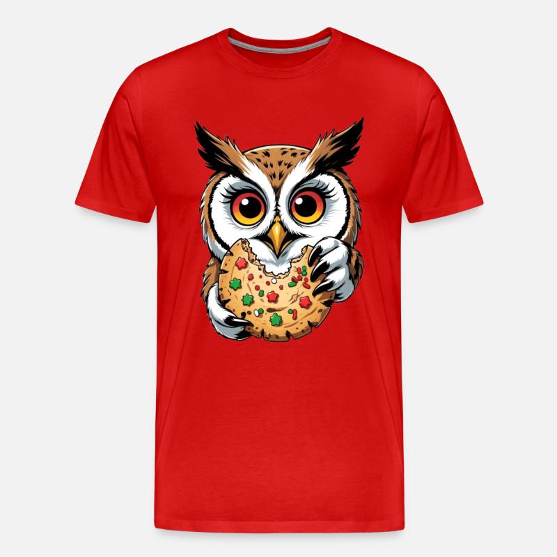Eule mit grossem Keks Illustration - Männer Premium Bio T-Shirt - Rot