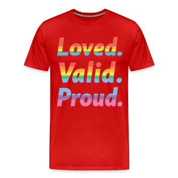 Aimé Valide Fier – Déclaration de fierté - T-shirt bio Premium Homme - rouge - Devant - Damien (186cm)