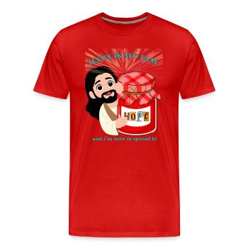 Jésus est ma confiture Humour chrétien - T-shirt bio Premium Homme - rouge - Devant - Damien (186cm)