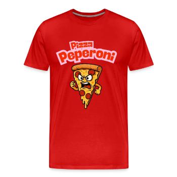 Caricature de pizza au pepperoni en colère - T-shirt bio Premium Homme - rouge - Devant - Damien (186cm)