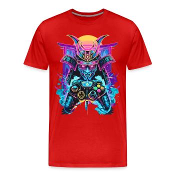 Manette de jeu Masque de samouraï Ronin Gambler Motif - T-shirt bio Premium Homme - rouge - Devant - Damien (186cm)